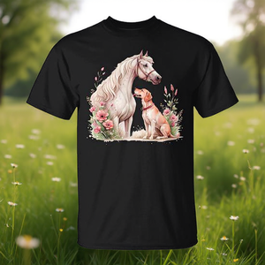 T-Shirt Promozionale con Silhouette di Cavallo e Cane 'Armonia nell'Amore' - Product Image 3