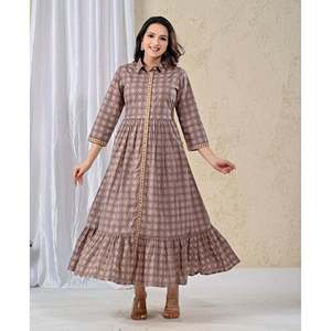 Vestido Largo Estampado de Algodón Beige con Cintura Imperio, Estilo Casual Hippie para Fiestas de Cumpleaños, Trabajo de Oficina, Uso Diario, Tallas XS-XL, Personalizable ODM - Product Image 4