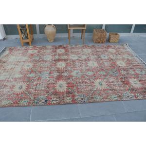 6.2x10.4 ft Turkish Rug, Vintage Rug, <b>Red</b> Check <b>Wool</b> Rug - Product Image 3