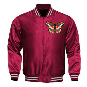 Factory Direct Men Satin Varsity Letterman <b>Jacket</b> Stand Collar Breathable Custom <b>Patches</b> & Colors Front Side Pockets - Product Image 1