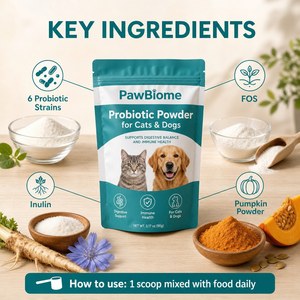 Probiótico en Polvo para Mascotas, 6 Cepas para Perros y Gatos, Apoyo Digestivo e Inmunológico, Empaque Personalizado OEM - Product Image 4