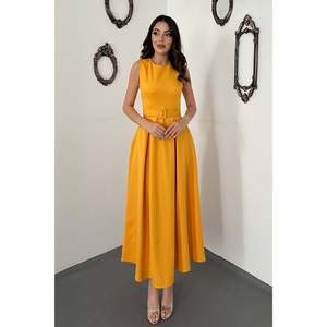 Robe évasée à col halter couleur moutarde - Moutarde - Product Image 2