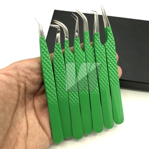 Juego de pinzas para pestañas profesionales de acero inoxidable con logotipo personalizado, extensión de pestañas verdes sostenibles, Punta puntiaguda, versátil - Product Image 6