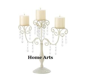 Candélabre à 3 bras fait à la main en fer de couleur blanche pour la décoration de fête de mariage et d'événement - Product Image 1