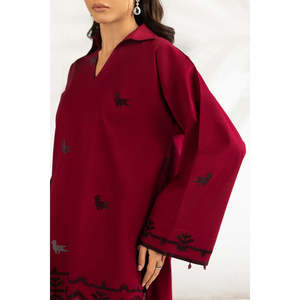 Ensemble de costume brodé en cambric 3 pièces pour femmes avec écharpe imprimée IPST-SCF-77402 - Product Image 2