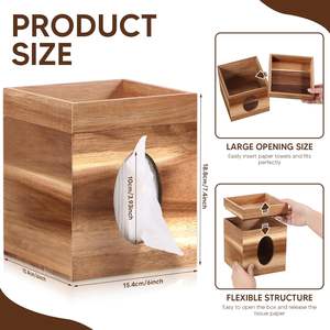 Cubierta de caja de pañuelos de madera con bandeja de almacenamiento, soporte cuadrado para caja de pañuelos para baño, dormitorio, mesa de cena - Product Image 2