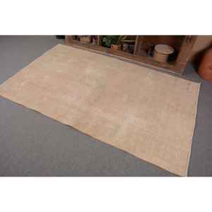 Vintage Turkish Wool <b>Rug</b> 4.3 X 7.1ft Beige Handmade Large Rectangle Area with Patchwork Pattern for <b>Hallway</b> Room Latex Backing - Product Image 3