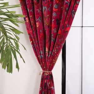 À la main Rose Pêche Oiseau Imprimer Velours Coton Vintage Rideaux Blackout Fenêtre Suspendus pour La Maison Chambre Décor Usine À Faible Coût - Product Image 5