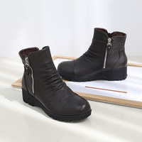 [JSHOE] Sepatu Bot Kulit Sapi Asli Luchi untuk Wanita, Nyaman, Gaya Korea, Sepatu Bot Pendek Musim Dingin, Lapisan Bulu Hangat 4cm