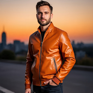 Fabricación de chaquetas de cuero genuino para hombre de alta calidad PU cuero pecho bolsillo chaqueta para hombre motocicleta Slim Fit Biker abrigos hombres - Product Image 2