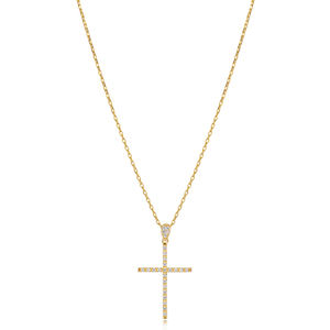 Collar con Colgante de Cruz Clásica de Moda Cristiana con Circonita Transparente, Joyería de Plata de Ley 925 Hecha a Mano en Turquía - Product Image 1