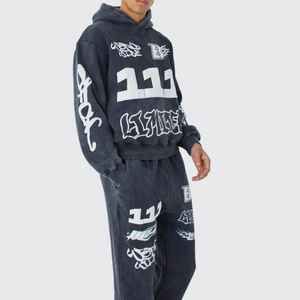 Sweat à capuche de style urbain à séchage rapide |   Délavage acide délavé, broderie délavée |   Qualité supérieure, logo personnalisé, 100% coton - Product Image 3