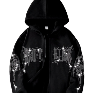Service OEM Impression de logo personnalisé Sweat-shirts unisexes surdimensionnés en coton lourd Vintage lavés Sweat-shirts à capuche en strass pour hommes - Product Image 1