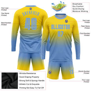 Uniforme de Fútbol Personalizado de Manga Larga, Conjunto de Camiseta de Fútbol con Degradado Amarillo y Azul, Kits de Entrenamiento Sublimados con Logotipo de Equipo Personalizado - Product Image 3