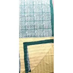 Handmade Kantha Printed Cotton <b>Quilt</b> Traditional Embroidered Bedspreads Blankets Hand Washable Soft <b>Winter</b> Summer Seasons 90x108 - Product Image 1