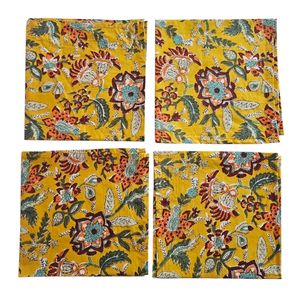 Serviette en tissu traditionnelle jaune à fleurs, réutilisable, carrée, imprimée à la main, 40 cm x 40 cm, usage quotidien - Product Image 2