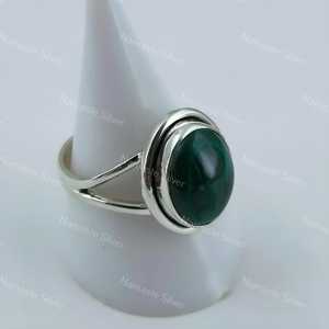 925 Sterling Silver Malachite <b>Ring</b> Natural Green Gemstone Handmade Oval <b>Statement</b> Promise Jewelry for April Birthstone Gift - Product Image 2