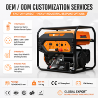 Générateur à essence à châssis ouvert 9 kW (9500 W max) avec moteur SR194F 500 cm³ à démarrage manuel pour alimentation industrielle et d'urgence