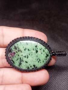 Ruby Zoisite Macrame Pendant <b>Necklace</b> Handmade <b>Boho</b> Jewelry for Women, Adjustable Cord - Product Image 6
