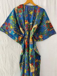 Caftan imprimé bloc fait à la main Caftan confortable coton Maxi robe indienne Floral robe d'été pour les femmes robes décontractées - Product Image 4