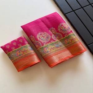 Sari de Seda VASTRA COTTAGE con Tejido Zari Puro, Bordado Jacquard Completo con Zari, Borde con Zari, Estampado Digital Kalamkari, Blusa - Product Image 3