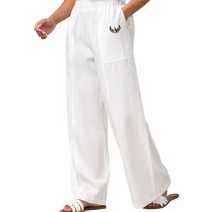 Womens Neutral Wide Leg Palazzo Trousers Elastic Waist Relaxed Fit Resort Wear Casual Fashion Pants for Women - Product Image 2