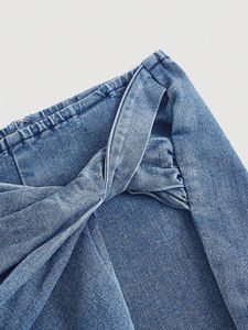 Vintage Blue High Waist Denim Skirt Women Autumn Winter Casual Irregular Design Fashion Hip Cover <b>Belt</b> Distressed Button Factory - Product Image 2