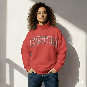 Custom Color Plain Logo Embroidered Streetwear Soft Cotton Mockneck Pullover Fleece Oversized <b>Women</b> Mock Neck Sweatshirt - Product Image 3
