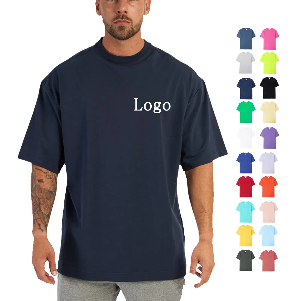 Kaus katun kualitas tinggi kaus pria kasual dan keren Logo kustom 260 GSM sejuk Streetwear untuk pria