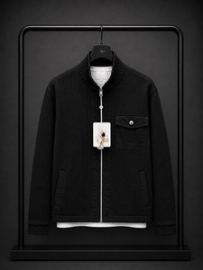 <b>Men's</b> <b>White</b> Cotton Puffer <b>Jacket</b> Stand Collar Zipper Closure Casual Knitted Solid Color Winter Wear Waterproof Nonwoven Front - Product Image 3