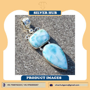 Antique Caribbean Larimar 925 Sterling Silver Gemstone Pendant Statement jewelry For Wholesale Supplier Natural Gemstone Jewelry - Product Image 4