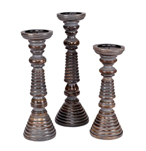 Bougeoir en bois Design antique Unique fait à la main blanc lavage finition ensemble de 3 éclairage décoratif pour la maison hôtel et bureau - Product Image 4