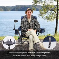 Chaise de Camping adulte bleue entièrement rembourrée en plein air pliante robuste 350 LBS support pour téléphone portable porte-gobelet sac isotherme bretelles