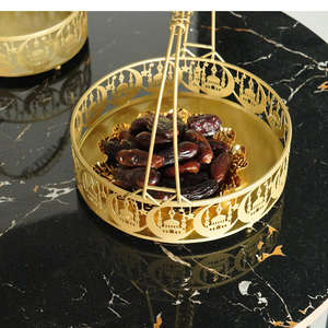 Decorative Metal Serving <b>Basket</b> with Handle <b>for</b> Home Dining Table Gift Storage Organizer <b>for</b> Dry Fruits Snacks Date Festival Use - Product Image 5