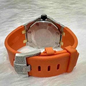 นาฬิกาข้อมือสแตนเลสสตีลสำหรับผู้ชาย20มม. ทำจากยางสีส้มประดับเพชรหรูหรามีแบรนด์ตามสั่ง - Product Image 4