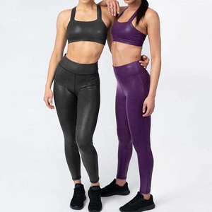 High Quality Customized Logo Sport High Waisted Pants Workout <b>Women</b> Fitness <b>Leggings</b> and Bra Set - Product Image 1