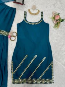 Premium Faux Georgette Sharara Robe avec Paillettes Travailler Entièrement Cousu avec Élastique 38 Pouces Longueur & 2.2M Tassel Dupatta - Product Image 2