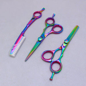 Tijeras de peluquería y adelgazamiento de salón de corte de pelo de arcoíris profesional con etiqueta personalizada privada al por mayor con maquinilla de afeitar en Pakistán - Product Image 1
