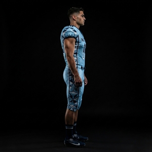 Custom Light Blue Football Jerseys <b>Padded</b> <b>Pants</b> Team Uniform Geometric Side Panel Number 18 Performance Sportswear Football Gear - Product Image 2