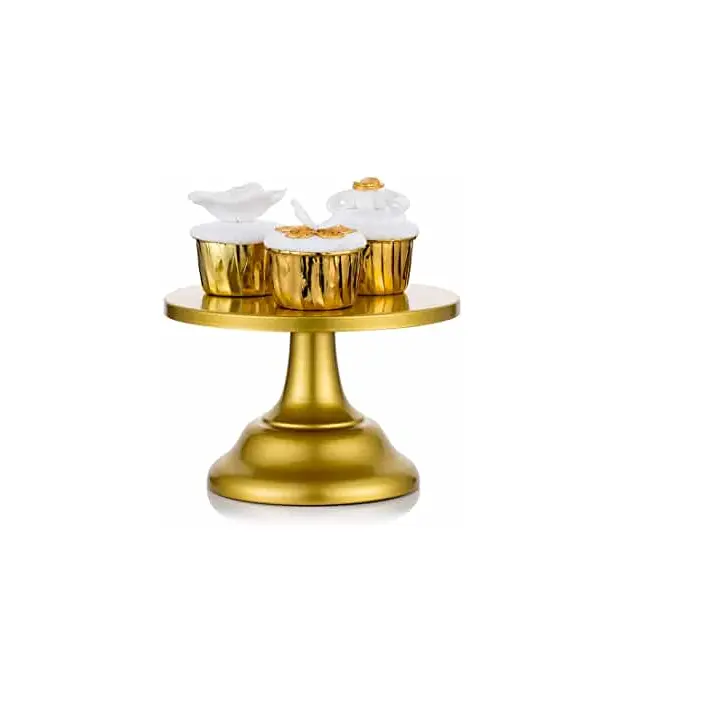 ที่วางเค้กทองเหลืองสำหรับวันเกิดของหวานแบบตั้งโชว์ของตกแต่งงานแต่งงานเค้กโลหะทรงกลมสีทอง