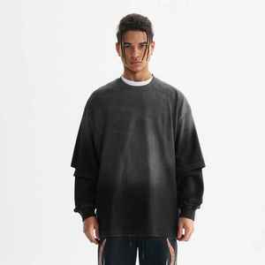 Camiseta de Manga Larga 2 en 1 de Algodón de Alta Calidad, Talla Grande, Cuello Redondo, Doble Capa, para Hombre - Product Image 1