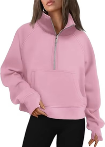 Personalizado 1/4 cremallera mujeres sudaderas con capucha venta media cremallera manga larga algodón polar pulóver Tops - Product Image 5