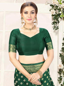 Trendmalls Saree en soie Banarasi pour femme avec chemisier non cousu Vêtements indiens et pakistanais S11-Darkgreen vert foncé - Product Image 6