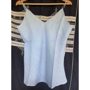 Camisola Azul Veraniega sin Costuras de Lino Informal de Nylon Tejido con Decoración de Encaje para la Temporada de Verano - Product Image 1