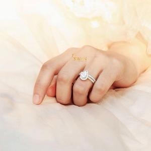 Elegant Pear Shape Moissanite 925 Silver Prong Set Halo Double Band Cocktail <b>Ring</b> <b>Iced</b> Wedding Engagement Jewelry Women Luxury - Product Image 5