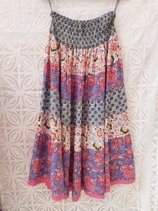 High Quality Cotton Block Printed <b>Fabric</b> Skirt Tiered Sewing <b>Pleated</b>, Smoking Waist Long Skirt Casual Festival Women Clothing - Product Image 5