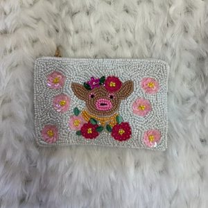 Classic Beaded Coin Purse Pearl and Diamond Beaded Make up Bag Wedding or Party Gift for Her - Product Image 1