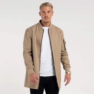 Man Jackets <b>Sand</b> Longline Bomber Jacket Regular Fit with Baseball Collar, Multiple Pockets and Sleek Modern Appeal - Product Image 2