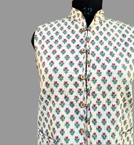 Best Quality Reversible <b>Quilted</b> Cotton <b>Waistcoat</b> for Women Handmade Block Printed Bohemian Flower Windproof Outer Wear - Product Image 5