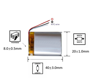 802040 聚合物锂电池 <span class=keywords><strong>3</strong></span> 线 802040-<span class=keywords><strong>3</strong></span> 650mAh <span class=keywords><strong>3</strong></span>.7V 高容量充电电池 适用于 TWS 录音笔 MP3 手表 - Product Image 1